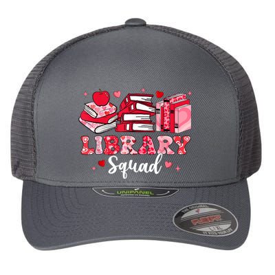 Library Squad Book Leopard Hearts Librarian Valentines Day Flexfit Unipanel Trucker Cap