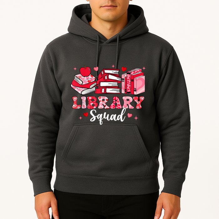 Library Squad Book Leopard Hearts Librarian Valentines Day Hoodie