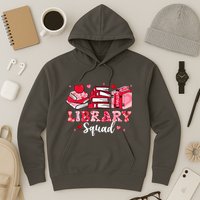 Library Squad Book Leopard Hearts Librarian Valentines Day Hoodie