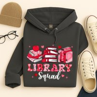 Library Squad Book Leopard Hearts Librarian Valentines Day Hoodie