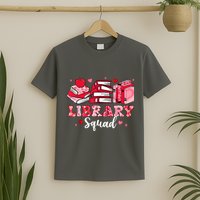 Library Squad Book Leopard Hearts Librarian Valentines Day T-Shirt