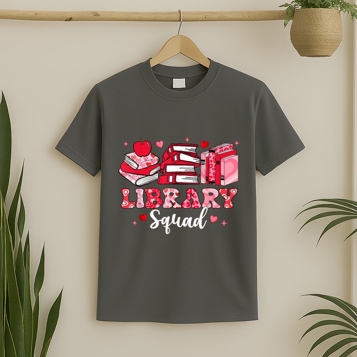 Library Squad Book Leopard Hearts Librarian Valentines Day T-Shirt