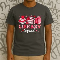 Library Squad Book Leopard Hearts Librarian Valentines Day T-Shirt
