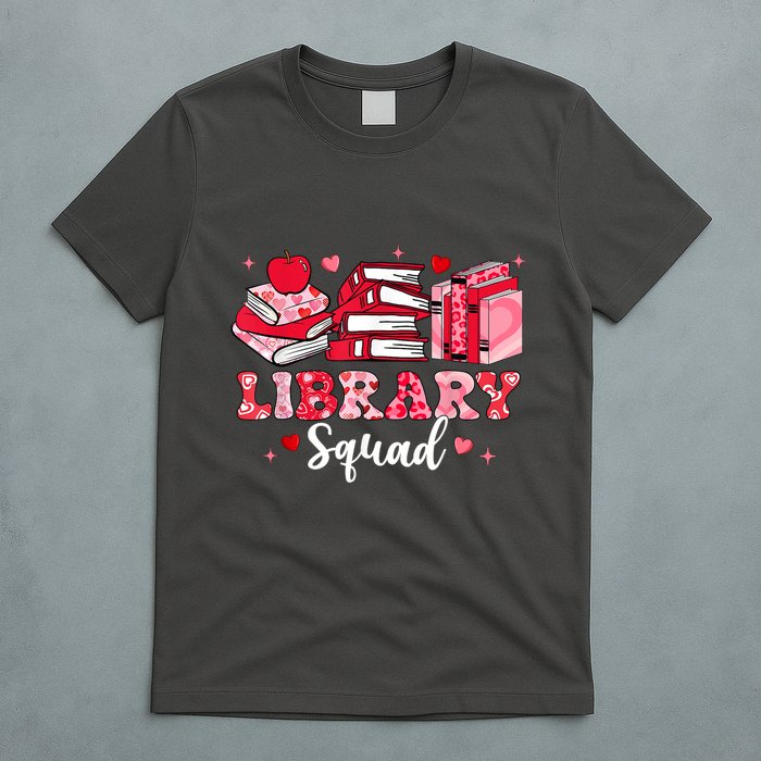 Library Squad Book Leopard Hearts Librarian Valentines Day T-Shirt