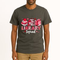 Library Squad Book Leopard Hearts Librarian Valentines Day Tall T-Shirt