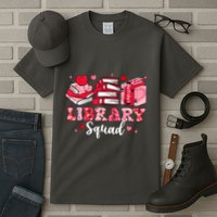 Library Squad Book Leopard Hearts Librarian Valentines Day Tall T-Shirt