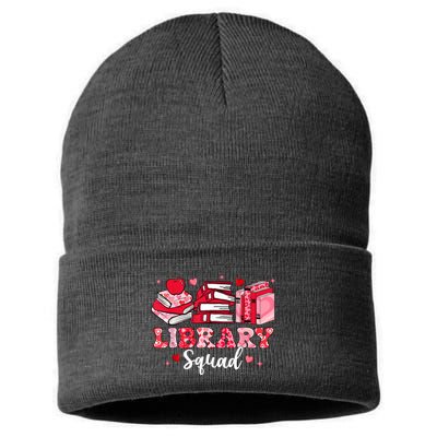 Library Squad Book Leopard Hearts Librarian Valentines Day Sustainable Knit Beanie