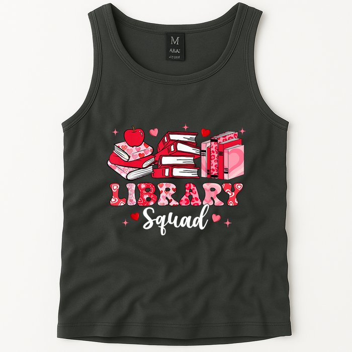 Library Squad Book Leopard Hearts Librarian Valentines Day Tank Top