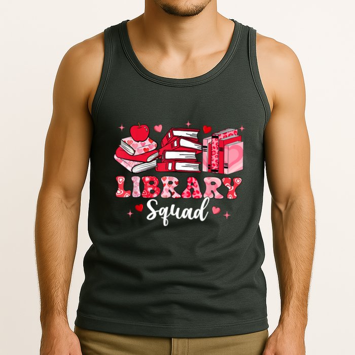 Library Squad Book Leopard Hearts Librarian Valentines Day Tank Top