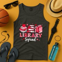 Library Squad Book Leopard Hearts Librarian Valentines Day Tank Top