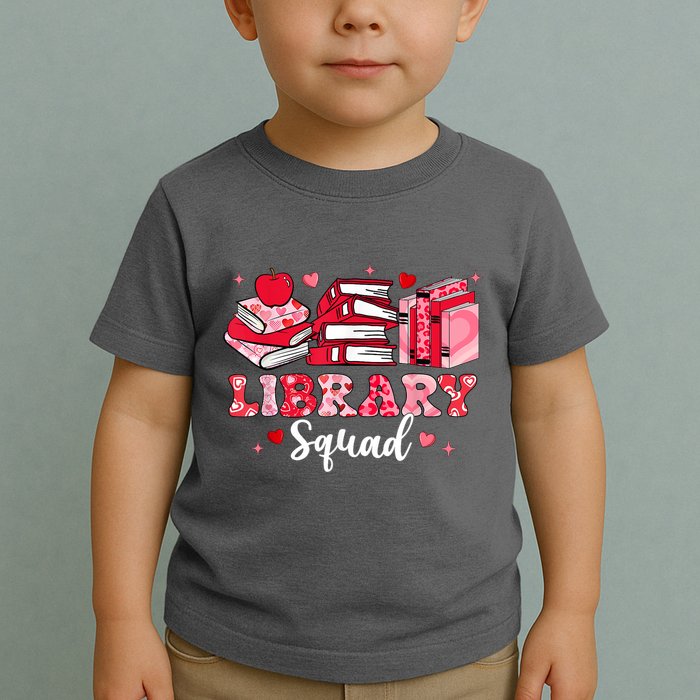 Library Squad Book Leopard Hearts Librarian Valentines Day Toddler T-Shirt