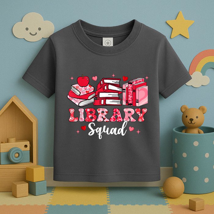 Library Squad Book Leopard Hearts Librarian Valentines Day Toddler T-Shirt
