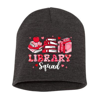 Library Squad Book Leopard Hearts Librarian Valentines Day Short Acrylic Beanie