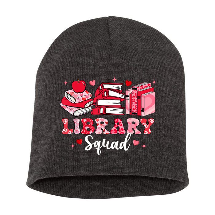 Library Squad Book Leopard Hearts Librarian Valentines Day Short Acrylic Beanie