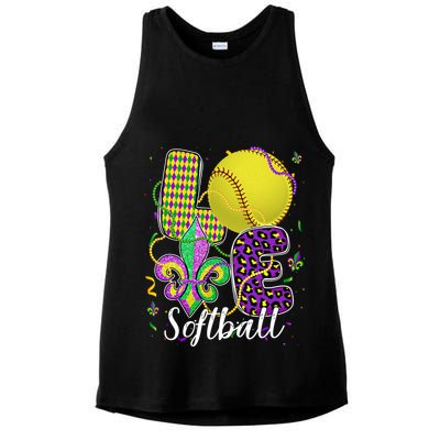 Love Softball Ball And Fleur De Lis Beads Fat Tuesday Parade Cool Gift Ladies PosiCharge Tri-Blend Wicking Tank