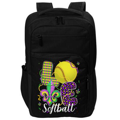 Love Softball Ball And Fleur De Lis Beads Fat Tuesday Parade Cool Gift Impact Tech Backpack