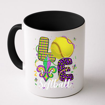 Love Softball Ball And Fleur De Lis Beads Fat Tuesday Parade Cool Gift Mug