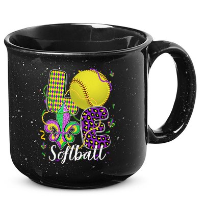 Love Softball Ball And Fleur De Lis Beads Fat Tuesday Parade Cool Gift 15oz Campfire Ceramic Mug