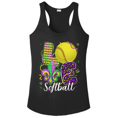 Love Softball Ball And Fleur De Lis Beads Fat Tuesday Parade Cool Gift Ladies PosiCharge Competitor Racerback Tank