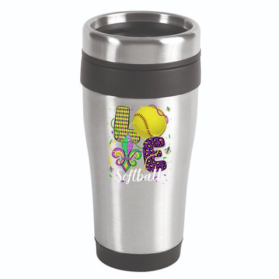 Love Softball Ball And Fleur De Lis Beads Fat Tuesday Parade Cool Gift 16oz Travel Tumbler