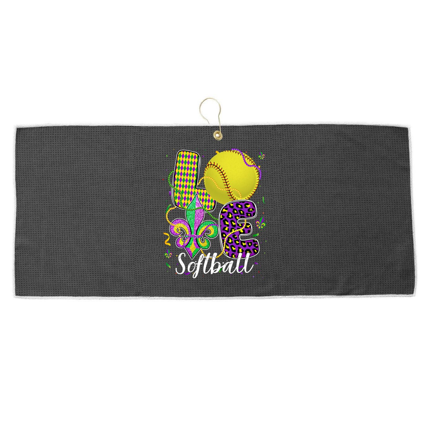 Love Softball Ball And Fleur De Lis Beads Fat Tuesday Parade Cool Gift Large Microfiber Waffle Golf Towel