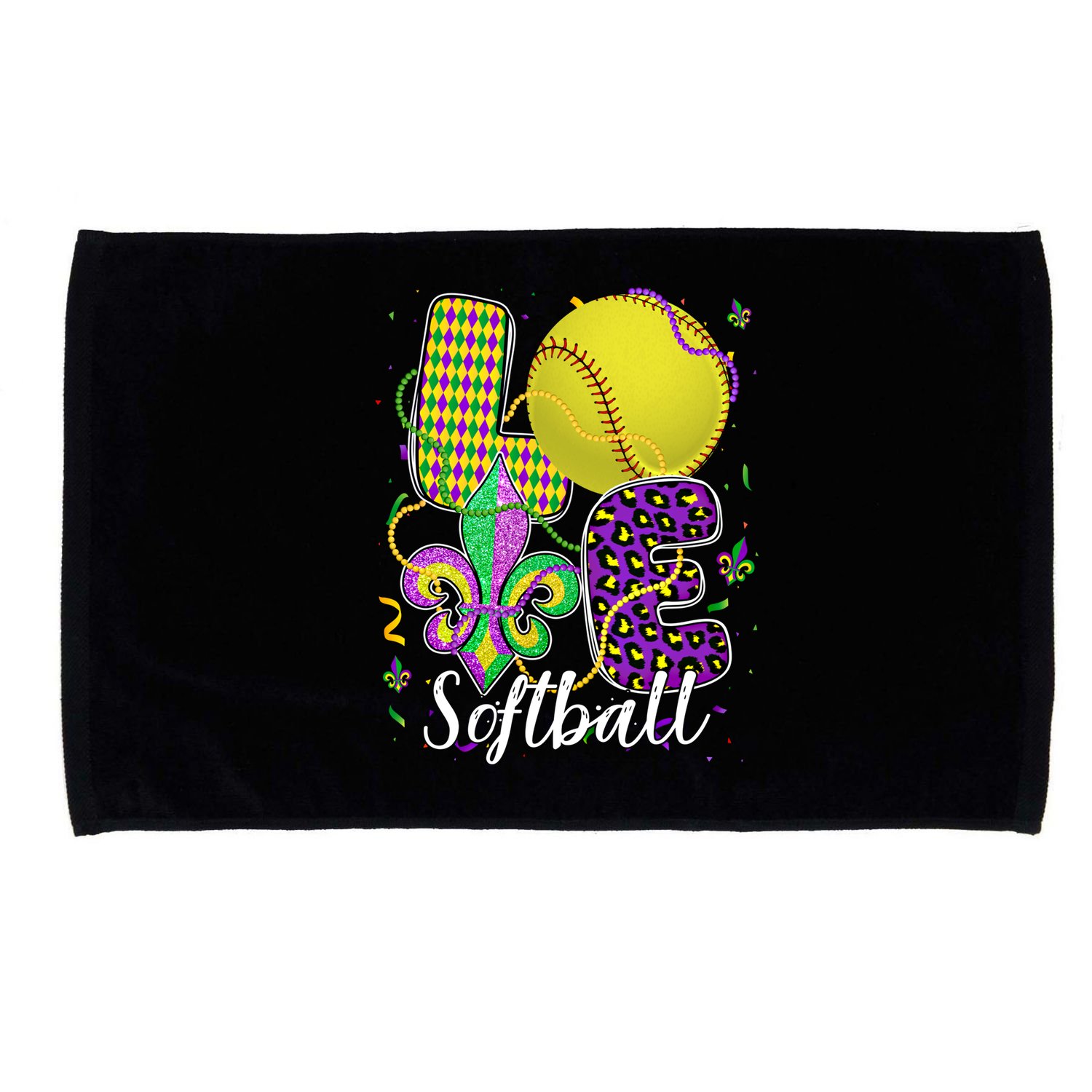 Love Softball Ball And Fleur De Lis Beads Fat Tuesday Parade Cool Gift Microfiber Hand Towel