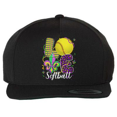 Love Softball Ball And Fleur De Lis Beads Fat Tuesday Parade Cool Gift Wool Snapback Cap