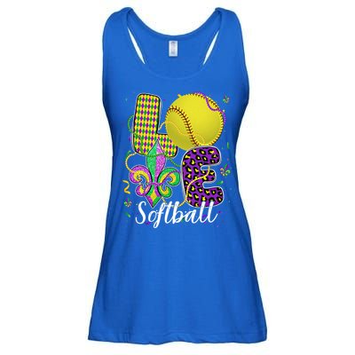 Love Softball Ball And Fleur De Lis Beads Fat Tuesday Parade Cool Gift Ladies Essential Flowy Tank