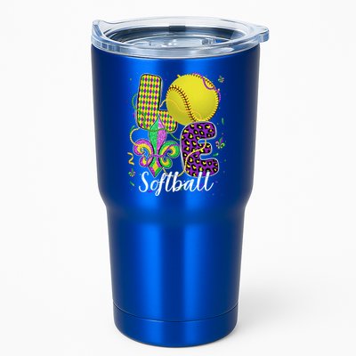 Love Softball Ball And Fleur De Lis Beads Fat Tuesday Parade Cool Gift Tumbler