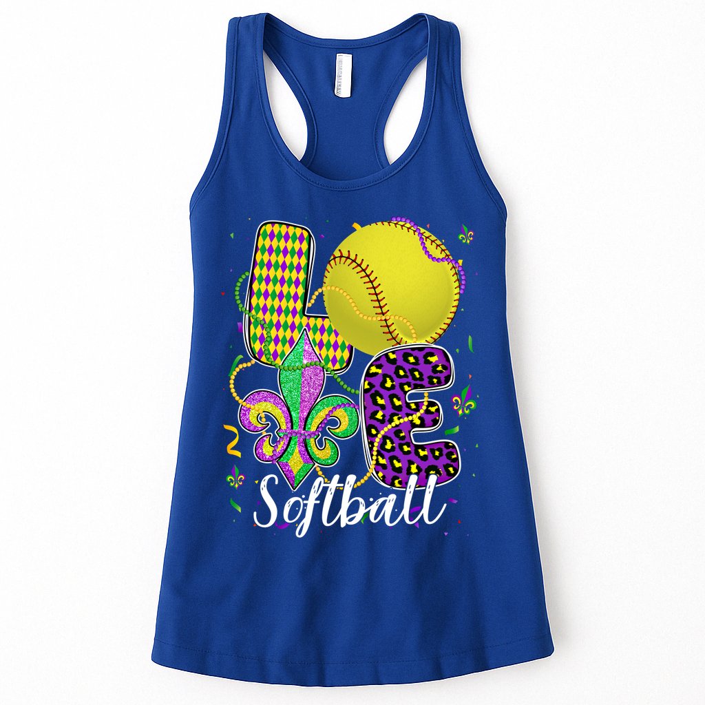 Love Softball Ball And Fleur De Lis Beads Fat Tuesday Parade Cool Gift Womens Tank Top