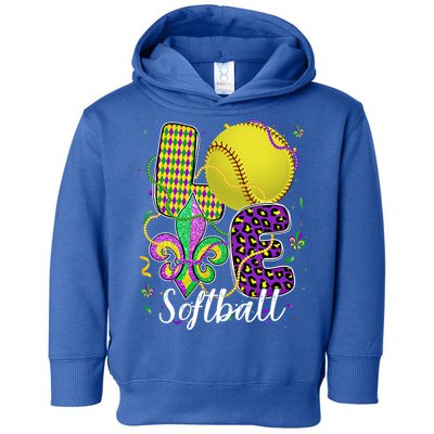 Love Softball Ball And Fleur De Lis Beads Fat Tuesday Parade Cool Gift Toddler Hoodie