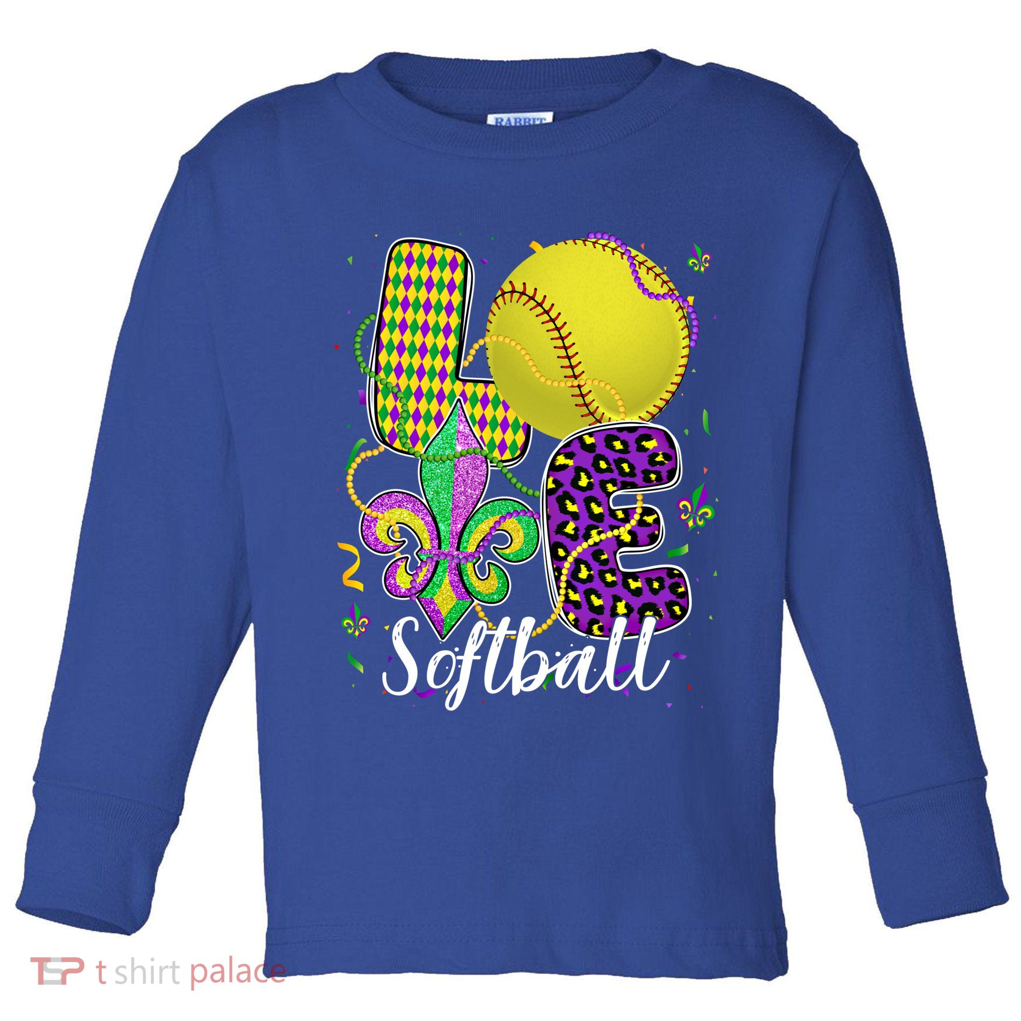 Love Softball Ball And Fleur De Lis Beads Fat Tuesday Parade Cool Gift Toddler Long Sleeve Shirt