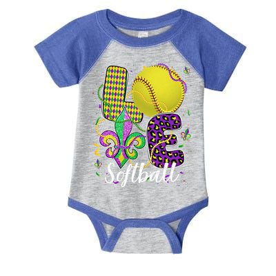 Love Softball Ball And Fleur De Lis Beads Fat Tuesday Parade Cool Gift Infant Baby Jersey Bodysuit