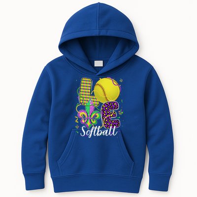 Love Softball Ball And Fleur De Lis Beads Fat Tuesday Parade Cool Gift Kids Hoodie