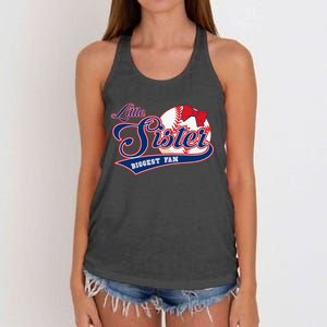 Little Sister Biggest Fan Baseball Sister Baseball Lil Sis Women's Knotted Racerback Tank