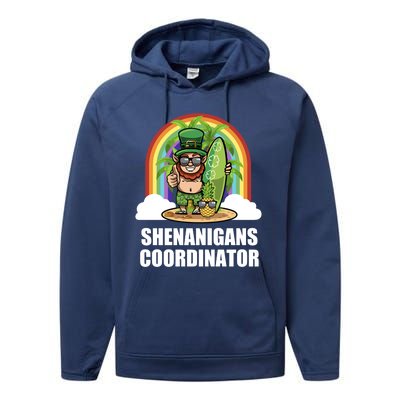 Leprechaun Surfing Beach Funny St Patricks Day Teacher Gift Performance Fleece Hoodie