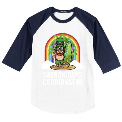 Leprechaun Surfing Beach Funny St Patricks Day Teacher Gift Baseball Sleeve Shirt