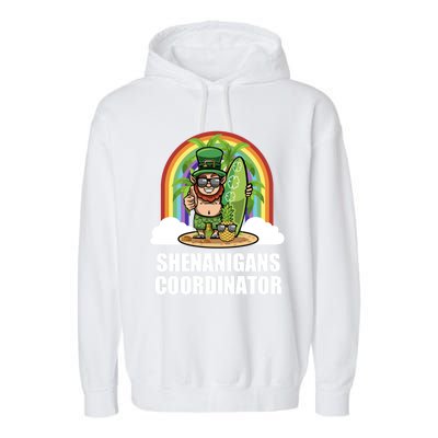 Leprechaun Surfing Beach Funny St Patricks Day Teacher Gift Garment-Dyed Fleece Hoodie