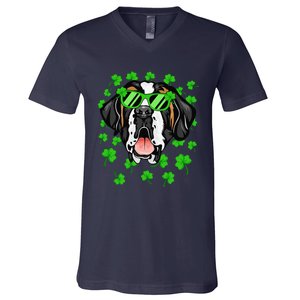 Leprechaun Saint Bernard St. Patrick's Day Dog Shamrock V-Neck T-Shirt