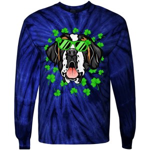 Leprechaun Saint Bernard St. Patrick's Day Dog Shamrock Tie-Dye Long Sleeve Shirt