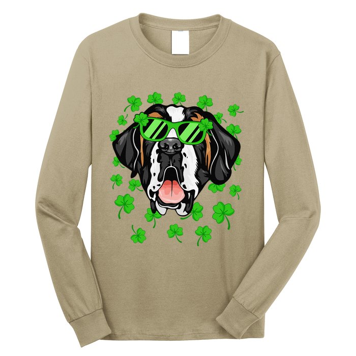 Leprechaun Saint Bernard St. Patrick's Day Dog Shamrock Long Sleeve Shirt