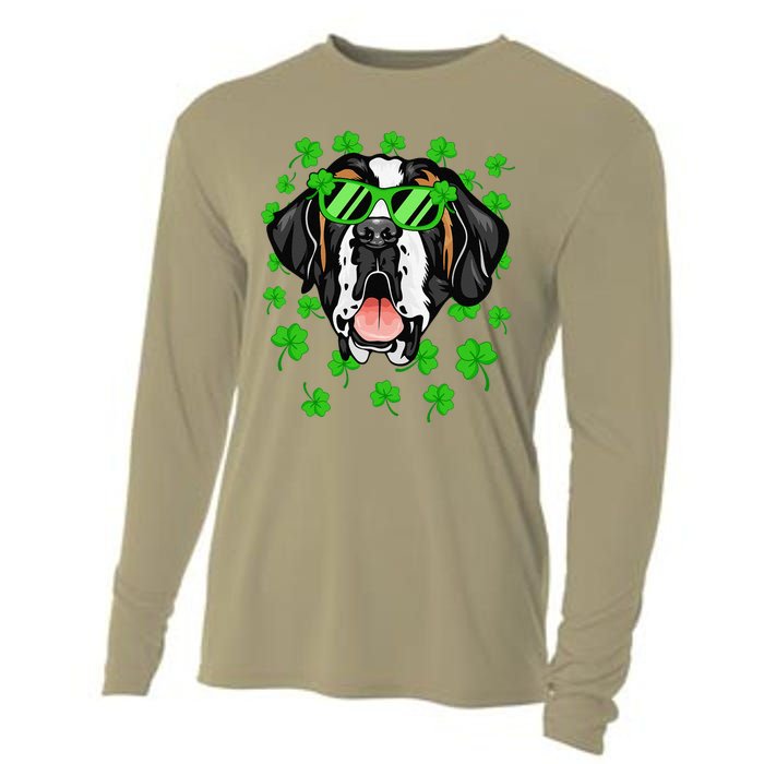 Leprechaun Saint Bernard St. Patrick's Day Dog Shamrock Cooling Performance Long Sleeve Crew