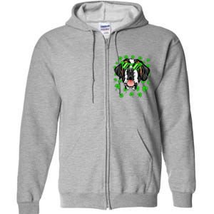 Leprechaun Saint Bernard St. Patrick's Day Dog Shamrock Full Zip Hoodie