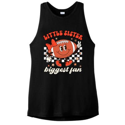 Little Sister Biggest Fan Football Game Day Season Retro Ladies PosiCharge Tri-Blend Wicking Tank