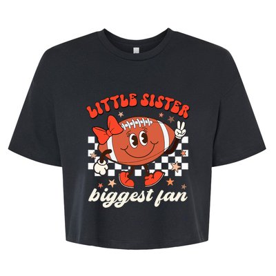 Little Sister Biggest Fan Football Game Day Season Retro Bella+Canvas Jersey Crop Tee