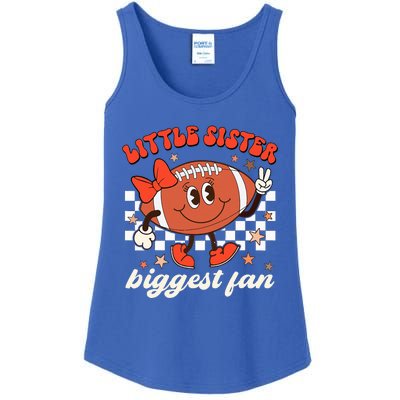 Little Sister Biggest Fan Football Game Day Season Retro Ladies Essential Tank