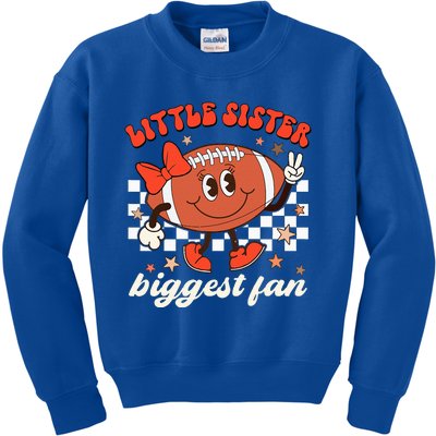 Little Sister Biggest Fan Football Game Day Season Retro Kids Sweatshirt