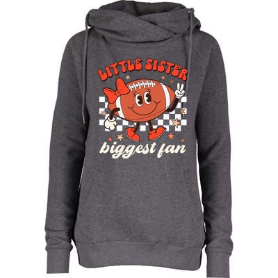 Little Sister Biggest Fan Football Game Day Season Retro Womens Funnel Neck Pullover Hood