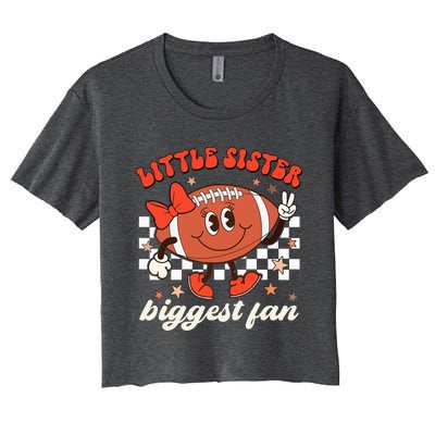 Little Sister Biggest Fan Football Game Day Season Retro Women's Crop Top Tee