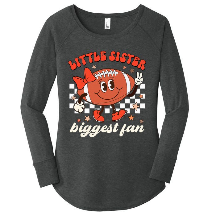 Little Sister Biggest Fan Football Game Day Season Retro Women's Perfect Tri Tunic Long Sleeve Shirt